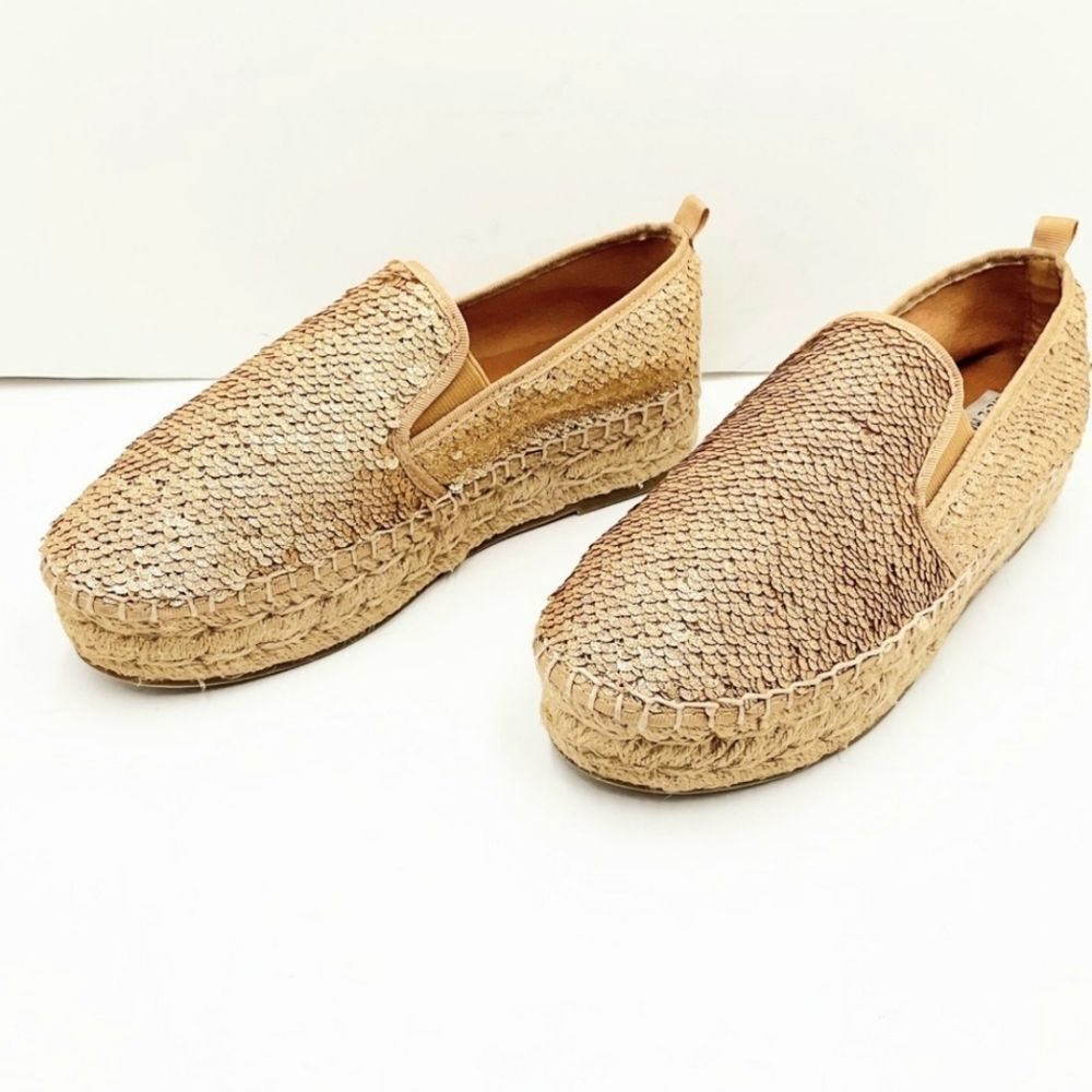 Steve Madden Popi Platform Gold Glitter sequins Espadrille Loafers 10B